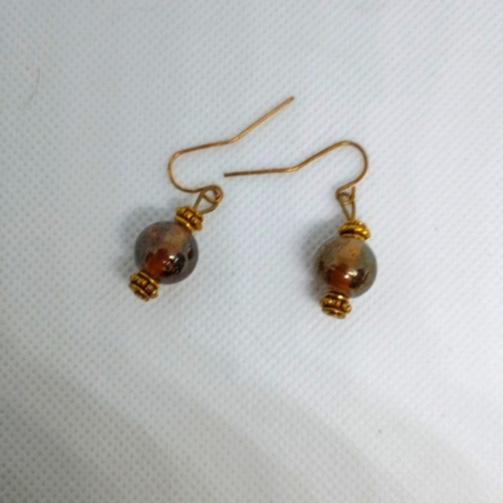 Handmade Dangle Earrings Chocolate Beads Bohemian Casual Neutral Brass Brown